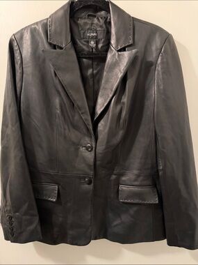 Alfani Black Leather Blazer Jacket - Classic Notch Lapel